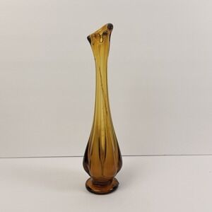 Vintage Amber Swung Glass Bud Vase 12" Mid Century Modern MCM LE Smith Style